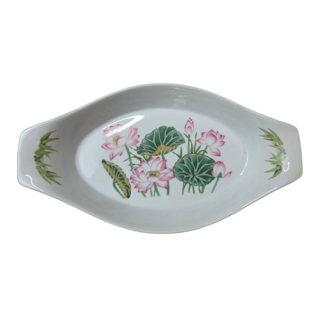 Vintage Shafford Lotus Blossom Porcelain Oval Serving Dish 1981 Microwave E1